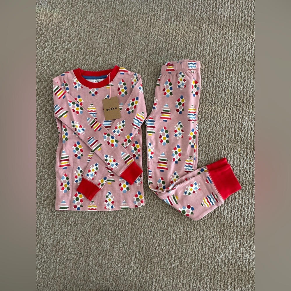 NWT - Girls Holiday Themed Mini Boden Pajama Set - Size 6Y